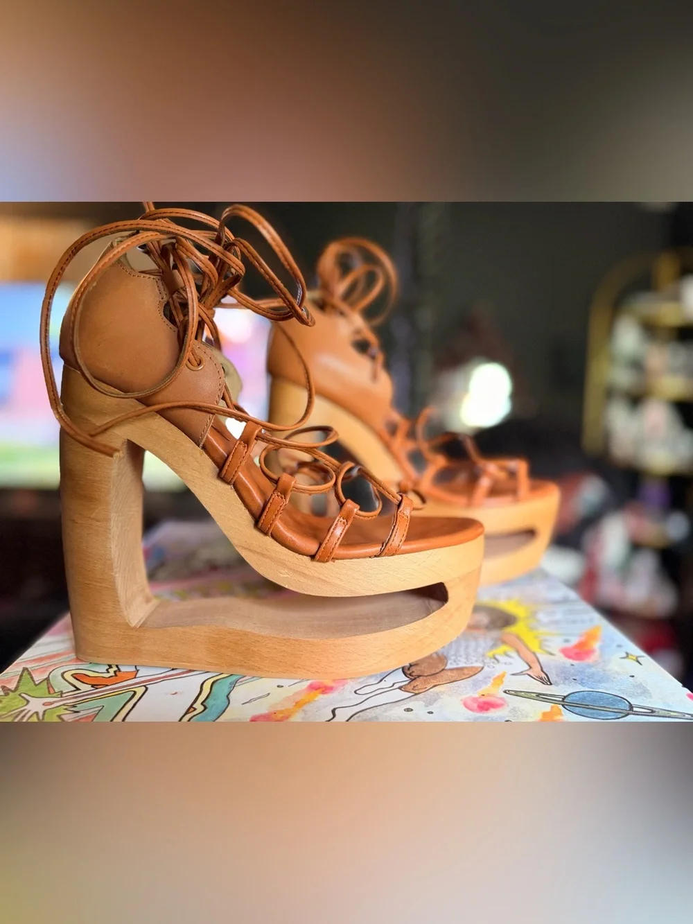Jeffrey Campbell Tan BLAZE-UP Lace-Up Platform Wooden Wedge